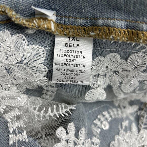 Davi & Dani Embroidery Lace Distressed Womens Denim Jacket Size 1X - Picture 6 of 8